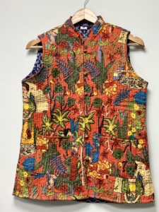 Farida Print Cotton Quilted Vest | Handmade Quilted Floral <b>Women</b>’s <b>Jacket</b> | Boho <b>Sleeveless</b> Layering Outerwear <b>Jacket</b> - Product Image 6