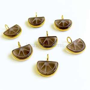 Colgante de Cuarzo Ahumado Tallado en Forma de Melón con Plata de Ley 925 Bañada en Oro, Colgante de Cuarzo Ahumado Natural Tallado, Venta al por Mayor - Product Image 3