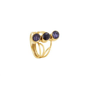 Amethyst & Black Onyx Stone <b>Ring</b> – Handmade Gold Plated <b>Statement</b> <b>Ring</b>, Oval Checker Cut Gemstone <b>Ring</b>, Bold Boho Cocktail <b>Ring</b> - Product Image 1