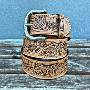 Nuevo Cinturón de Cuero Genuino con Grabado Floral Occidental para Hombre, con Hebilla de Latón, Logotipo Personalizado, Cinturones de Cuero de Grano Completo para Hombre - Product Image 6