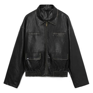 Premium Crackled Distressed <b>Leather</b> Men <b>Jacket</b> – OEM <b>Long</b> Sleeve Round Neck Zip Fly Biker <b>Jacket</b>, High Quality Wholesale - Product Image 1