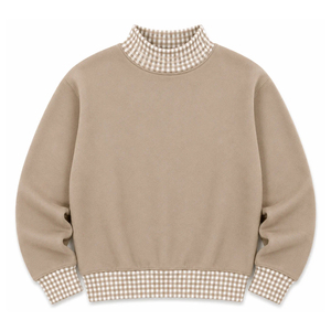 Nouveautés : Sweat-shirt à col montant pour femme avec bordure côtelée à carreaux, pull en molleton surdimensionné, design de logo personnalisé disponible - Product Image 4