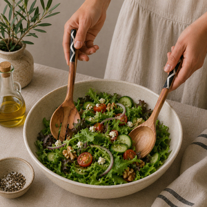 Wood <b>Salad</b> Servers Set with Bone Inlay Handles Natural Wooden Serving Spoons Eco Friendly Utensils for Kitchen & Dining - Product Image 3