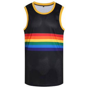 Maillot de basket-ball à manches courtes imprimé respirant personnalisé avec logo d'équipe, rayures arc-en-ciel-noir, nouvelle saison - Product Image 1