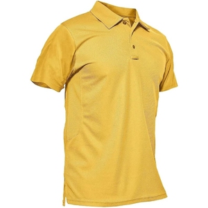 <b>Men's</b> <b>Yellow</b> Pique Polo <b>Shirt</b> Short Sleeve Solid Color Casual Style Button Design Regular Fit Woven Fabric - Product Image 1