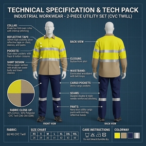 Combinaison de travail haute visibilité pour hommes avec bandes réfléchissantes, uniforme de protection de sécurité, matériau polyester - Product Image 3