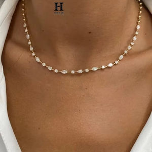 Custom 14K Gold Marquise and Round Lab Grown Diamond <b>Choker</b> Necklace for Women VVS EF Certified Diamond Dainty <b>Tennis</b> Necklace - Product Image 1