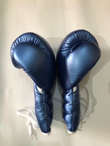 No Boxing No Life Boxing Gloves Blue Leather <b>Lace</b>-Up Training Gear for Adults Full Finger - Product Image 4