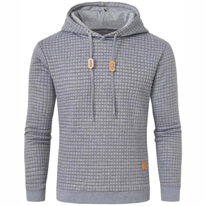 Men's Gray Waffle Knit Hooded Sweatshirt Regular Fit Casual Autumn Wear Men's <b>Hoodies</b> & Sweatshirts - Product Image 1