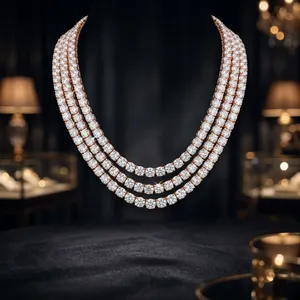 Round Brilliant Cut Solid Rose <b>Gold</b> Diamond <b>Tennis</b> <b>Necklace</b> Lab Grown IGI Certified Luxury Women's Wedding Jewelry Charm Chain - Product Image 1