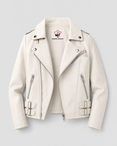 Unisex White PU Leather <b>Biker</b> <b>Jacket</b> Asymmetric Zip Lapel Collar Side Buckle Fashion Outerwear for Casual Streetwear - Product Image 3