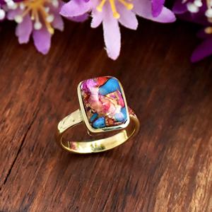 Kingman Pink Dahlia <b>Turquoise</b> <b>Ring</b> 925 Sterling Silver 18K Gold Vermeil Handmade Gemstone FIne <b>Ring</b> Jewelry Gift for Her - Product Image 3
