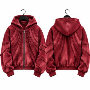 Unisex Regular Fit <b>Black</b> Washed <b>Zip</b>-<b>Up</b> <b>Hoodie</b> Streetwear Distressed Pullover French Terry Color Block Pocket Autumn - Product Image 6