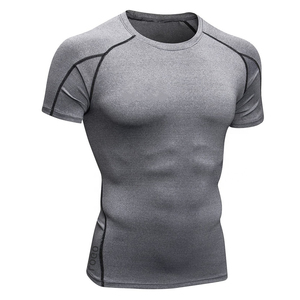 Camiseta Deportiva de Manga Corta para Hombre, Cuello Redondo, Ajustada, de Secado Rápido, Tejido de Punto, Color Gris Sólido, Poliéster, Ropa Deportiva de Excelente Calidad - Product Image 1