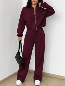 Conjunto deportivo para mujer, corte ajustado, algodón y poliéster, pantalones jogger con cremallera, transpirable, elástico, para entrenamiento y gimnasio. - Product Image 5