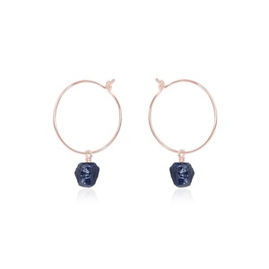 Raw Blue Sapphire Hoop <b>Earrings</b> 8-10mm Rhodium Plated Handmade Birthstone <b>Dangle</b> Jewelry Gift for Women - Product Image 3