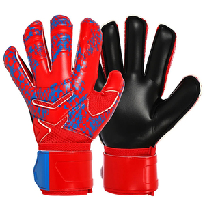 Gants de gardien de but de football avec logo personnalisé, doigts entièrement couverts, rouge, bleu, noir, PU, antidérapants, respirants, fermeture auto-agrippante, unisexe - Product Image 1