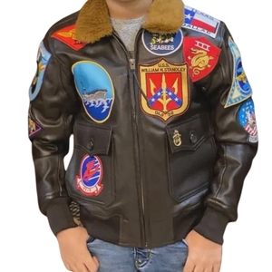 Texas Dallas Patch <b>Leather</b> <b>Jacket</b> <b>Men</b> Moto Biker Style Embroidered Design Genuine Fur Lining Zipper Closure Winter Wear - Product Image 3