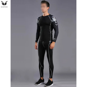Conjunto de ropa deportiva de secado rápido para hombre, traje de entrenamiento moldeador de cuerpo, conjunto de compresión, camisa de manga larga y pantalones ajustados - Product Image 4