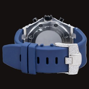 Montre personnalisable en caoutchouc bleu avec diamants Moissanite, demi-sertie, classique, bijoux pour homme à prix abordable - Product Image 5