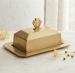 Mantequillera Retro Dorada con Tapa Hermética para Conservar la Frescura, Vajilla Metálica para Cocina y Fiestas, Diseño Rectangular Pulido - Product Image 1