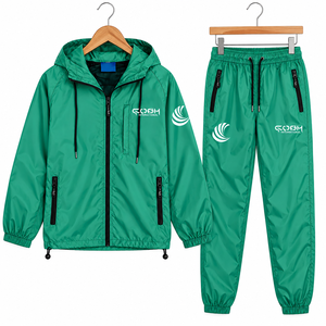 Conjunto deportivo unisex verde, cortavientos con capucha, cremallera, manga larga, ligero, de poliéster, para primavera, para adultos. - Product Image 1