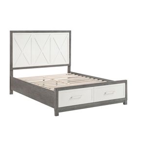 Letto matrimoniale con piattaforma e contenitore nel pedicotto, finitura avorio e grigio, mobili per camera da letto, 1 pezzo - Product Image 4