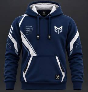 Men's <b>Navy</b> Blue Hooded <b>Sweatshirt</b> Geometric Print Breathable Regular Fit Casual Sportswear with Front Pocket and Logo - Product Image 1