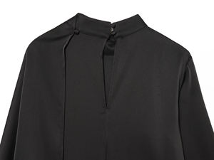 Chemisier plissé en satin soyeux pour femmes, design asymétrique, couleur unie, col rond, haut décontracté à la mode - Product Image 3