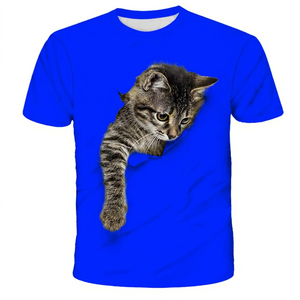 Yellow <b>Men's</b> T-Shirt With 3D Kitten Print Short Sleeve O-Neck Casual Cotton Jersey Regular Fit Photo Pattern Digital Print - Product Image 2