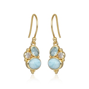 Pendientes Colgantes de Plata de Ley 925 con Larimar, Piedra Lunar y Topacio Azul, Hechos a Mano con Piedra Natural, Joyería Bohemia - Product Image 3