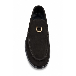Mocasines Transpirables con Parte Superior de Cuero Vacuno Negro, Punta Redonda, Plantilla Acolchada de Goma, Logotipo Grabado, Zapatos para Caminar para Todas las Temporadas - Product Image 1