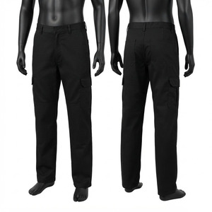 <b>Men</b> Work <b>Pants</b> Premium Quality Corduroy Waterproof Breathable 240 GSM <b>Black</b> <b>Cargo</b> Utility Trousers Multi Pocket Workwear Uniform - Product Image 1