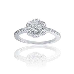 Bague de fiançailles pour femme avec 0,5 carat de diamants ronds véritables |   Bijoux fins en or blanc 14 carats, design floral halo, pour occasions spéciales, cadeau de mariage - Product Image 2