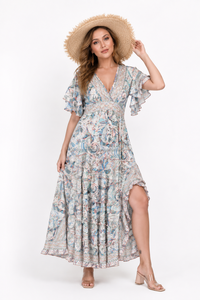 Bohemian V Neck Silk Maxi <b>Dress</b> for Women Printed Summer <b>Dress</b> Elegant Beachwear Casual Party <b>Dress</b> at Wholesales Price - Product Image 2