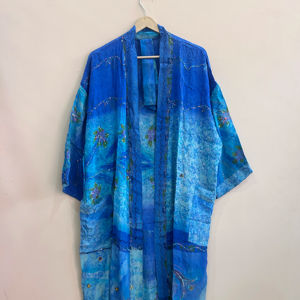 ชุดคลุมกิโมโนผ้าไหมส่าหรีอินเดียวินเทจ ชุดเดรสยาวสำหรับผู้หญิง ชุดลำลอง ผ้าไหมรีไซเคิล - Product Image 1