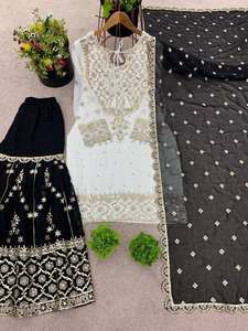 ชุดเสื้อผ้าปักลายอินเดียสำเร็จรูป ชารารา การารา เคอร์ตี ผ้าจอร์เจตต์ ชุดดีไซน์เนอร์ชาติพันธุ์ปากีสถาน ชุด 3 ชิ้น - Product Image 5