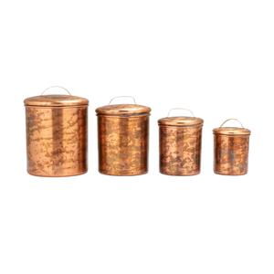 4 Pcs Hand-Hammered Pure Copper Kitchen <b>Canister</b> <b>Set</b> with Brass Handles Airtight Flour Sugar Coffee Tea Storage Container Jars - Product Image 3