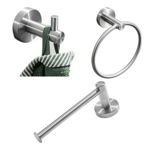 Set di Accessori per Bagno in Acciaio Inox 304 Lucidato Argento: Ganci Appendiabiti, Anello Porta Asciugamani e Porta Carta Igienica - Product Image 1