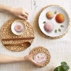 Sets de table décoratifs ronds faits à la main en jacinthe d'eau, style bohème, écologiques, qualité alimentaire, durables, épaisseur >4mm/5mm - Product Image 6