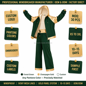 Retro Style Windbreaker Set Custom Embroidered Logo <b>Zip</b> Pocket Chest Design Water Repellent Nylon Fabric Wholesale Streetwear - Product Image 2