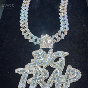 Pendentif Lettre Personnalisé Glacé en Argent 925 avec Moissanite Taille Baguette, Plaqué Rhodium de Luxe, Bijoux Hip Hop pour Homme, Diamant Dvars - Product Image 1