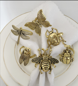 Lot de 6 Anneaux de Serviette en Métal Motif Insectes (Abeille, Papillon, Scarabée) - Design Classique Écologique par I K - Product Image 2