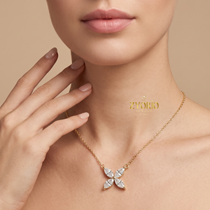 เครื่องประดับชั้นดีลดราคาพิเศษ ทองคำแท้ 14K ประดับเพชร สร้อยคอจี้รูปดอกไม้สี่กลีบ สไตล์โรแมนติกสำหรับผู้หญิง พร้อมใบรับรอง - Product Image 3