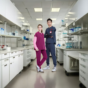 Haute qualité infirmière chemise à manches longues jambe large gommage pantalon ensemble médecin blouse blanche hôpital vêtements-FMF uniform - OEM/ODM - Product Image 1