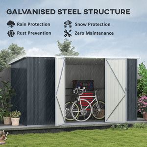 Capanno da Giardino 3,4m x 1,7m Grigio Freddo in Metallo Zincato per Attrezzi da Giardino, Biciclette e Patio - Product Image 4