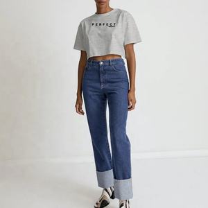 Camisetas Casuales Grises para Mujer 2023, al por Mayor, con Logotipo Personalizado, en Stock, Crop Top, Camisetas de Verano para Mujer - Product Image 4