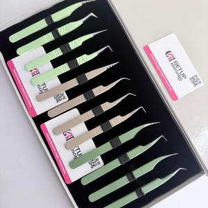 Juego de Pinzas para Pestañas GETUP BROSONS IMPEX de Acero Inoxidable de Precisión Antiestático de 10 mm con Caja con Logotipo 90/Dolphin/Boot - Product Image 5