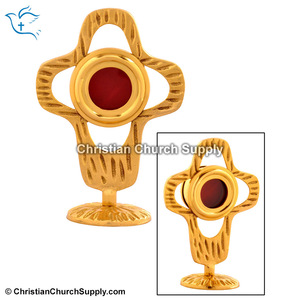 Monstranza de Latón Hecha a Mano con Centro Rojo |   Monstranza Decorativa para Iglesia – Export Corporation - Product Image 2