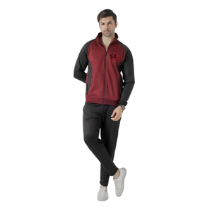 Ensemble de survêtement unisexe d'hiver respirant à col montant, couleur unie noire, avec fermeture éclair, pantalon de jogging, vêtements de sport décontractés en tricot, personnalisable avec logo - Product Image 4